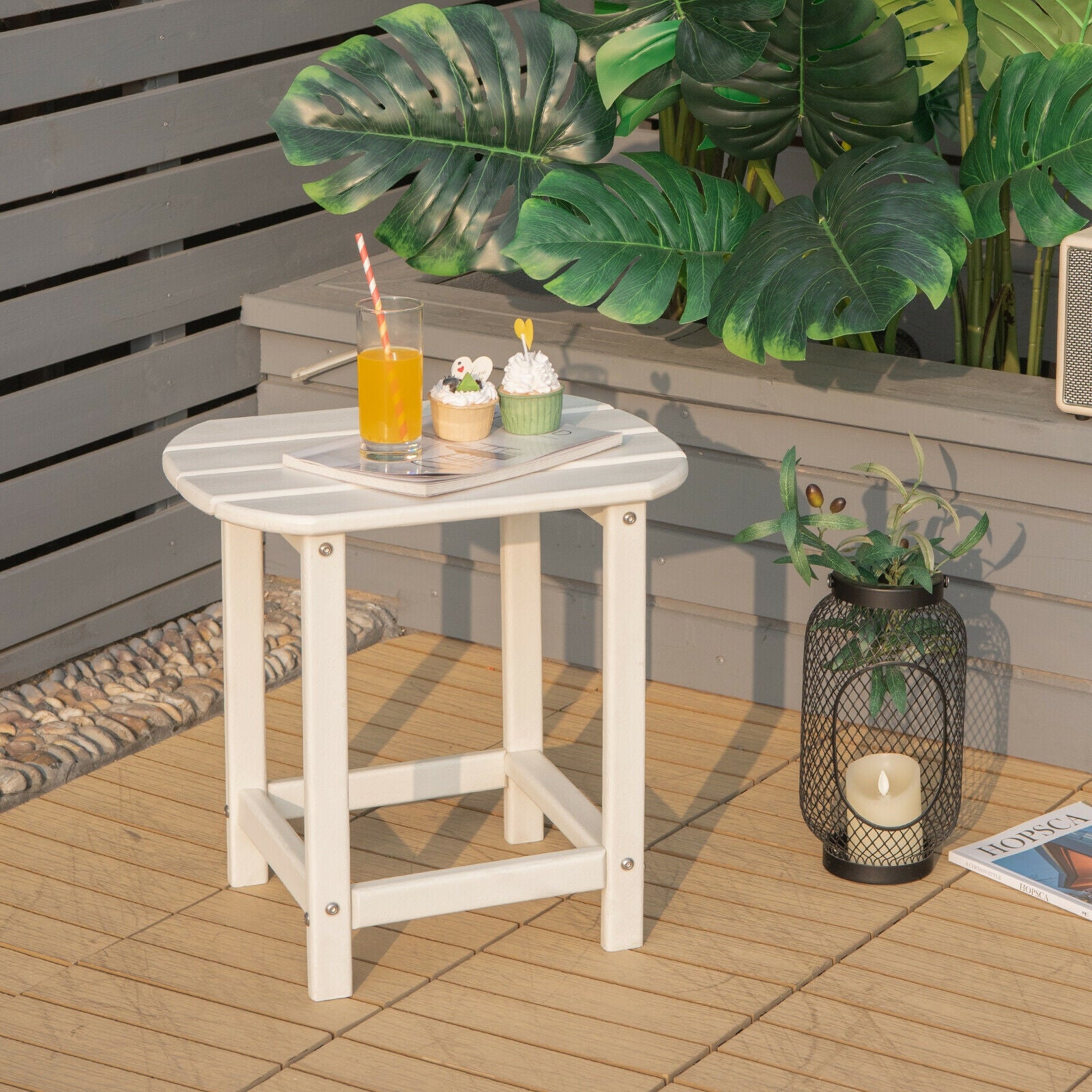 18 Inch Weather Resistant Side Table for Garden Yard Patio, White Patio Coffee Tables at Gallery Canada