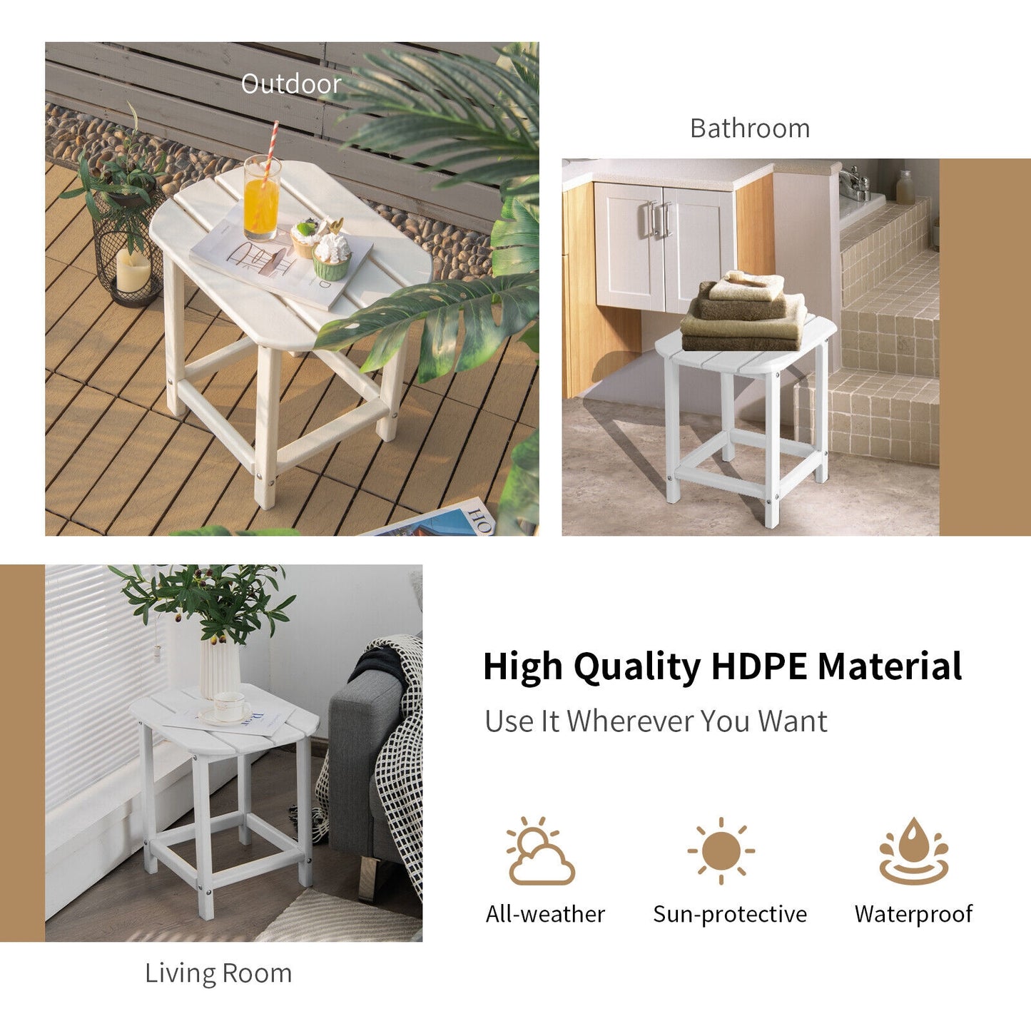 18 Inch Weather Resistant Side Table for Garden Yard Patio, White Patio Coffee Tables at Gallery Canada