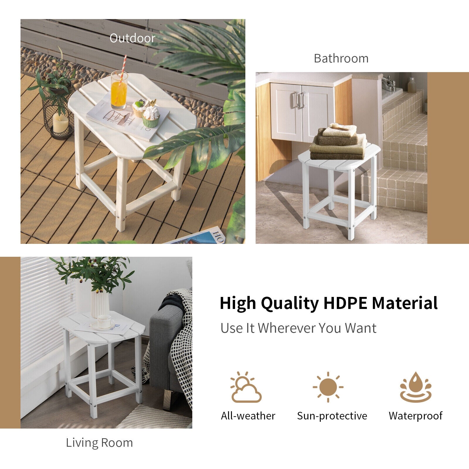 18 Inch Weather Resistant Side Table for Garden Yard Patio, White Patio Coffee Tables at Gallery Canada