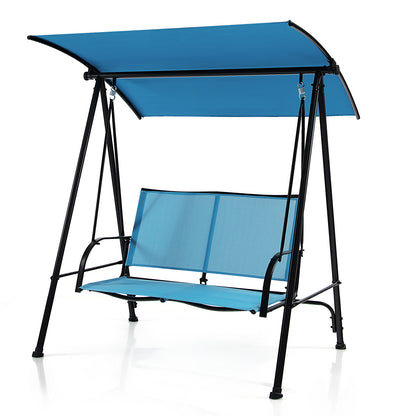 2-Seat Outdoor Canopy Swing, Comfortable Fabric, Heavy-Duty Metal Frame, Navy Porch Swings Navy at Gallery Canada