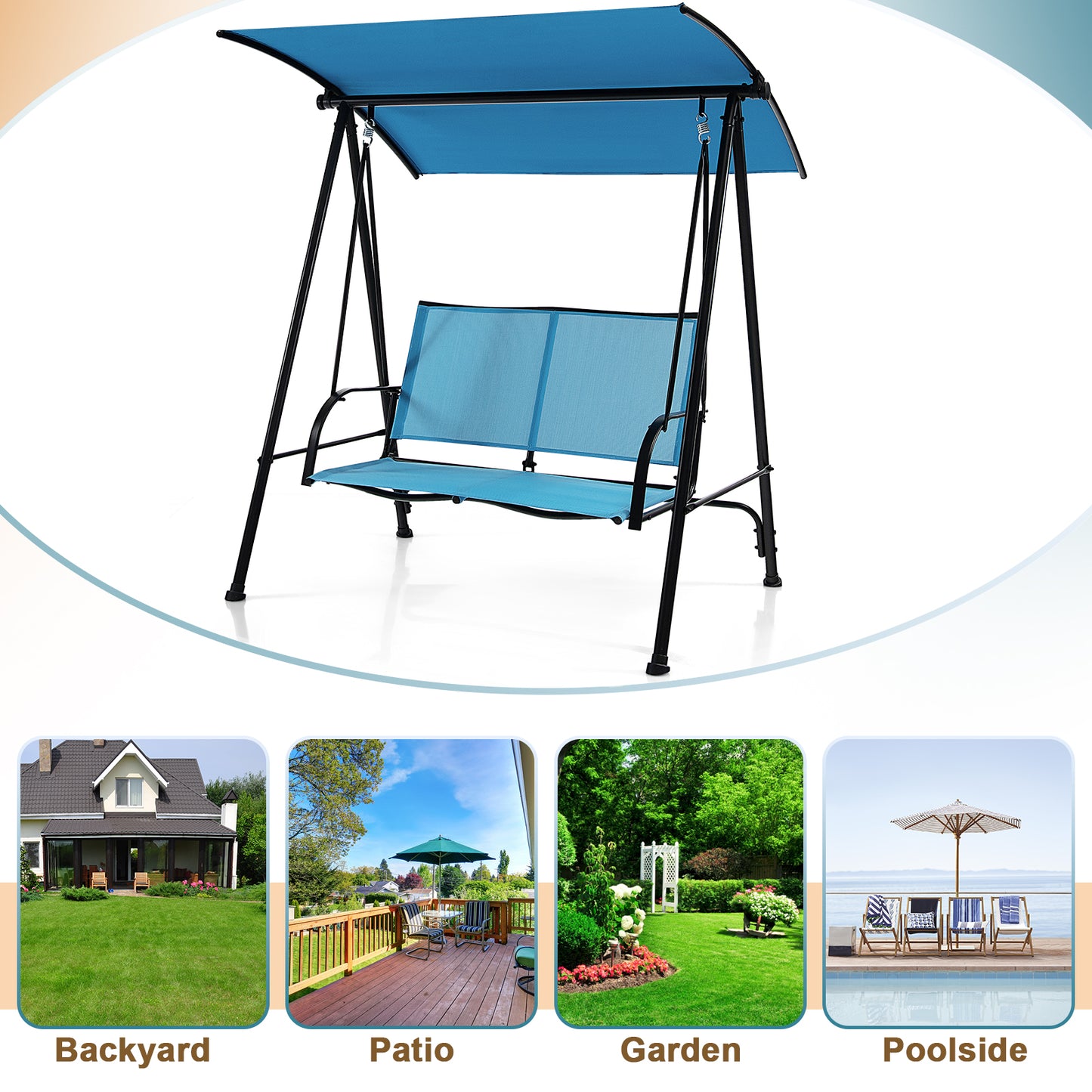 2-Seat Outdoor Canopy Swing with Comfortable Fabric Seat and Heavy-duty Metal Frame, Navy Porch Swings at Gallery Canada