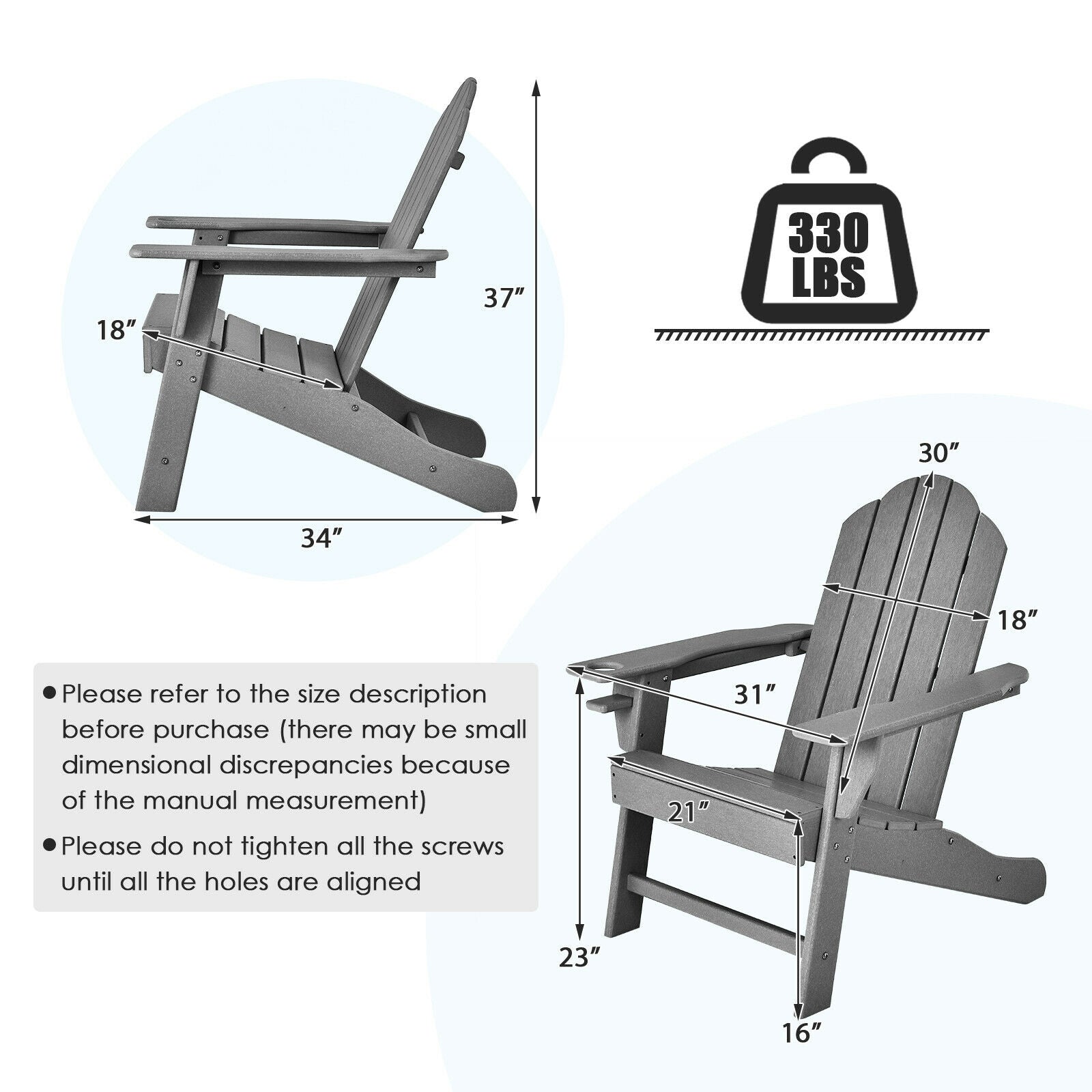 Outdoor Adirondack Chair with Built-in Cup Holder for Backyard Porch, Gray Adirondack Chairs at Gallery Canada