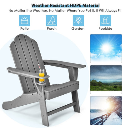 Outdoor Adirondack Chair with Built-in Cup Holder for Backyard Porch, Gray Adirondack Chairs at Gallery Canada