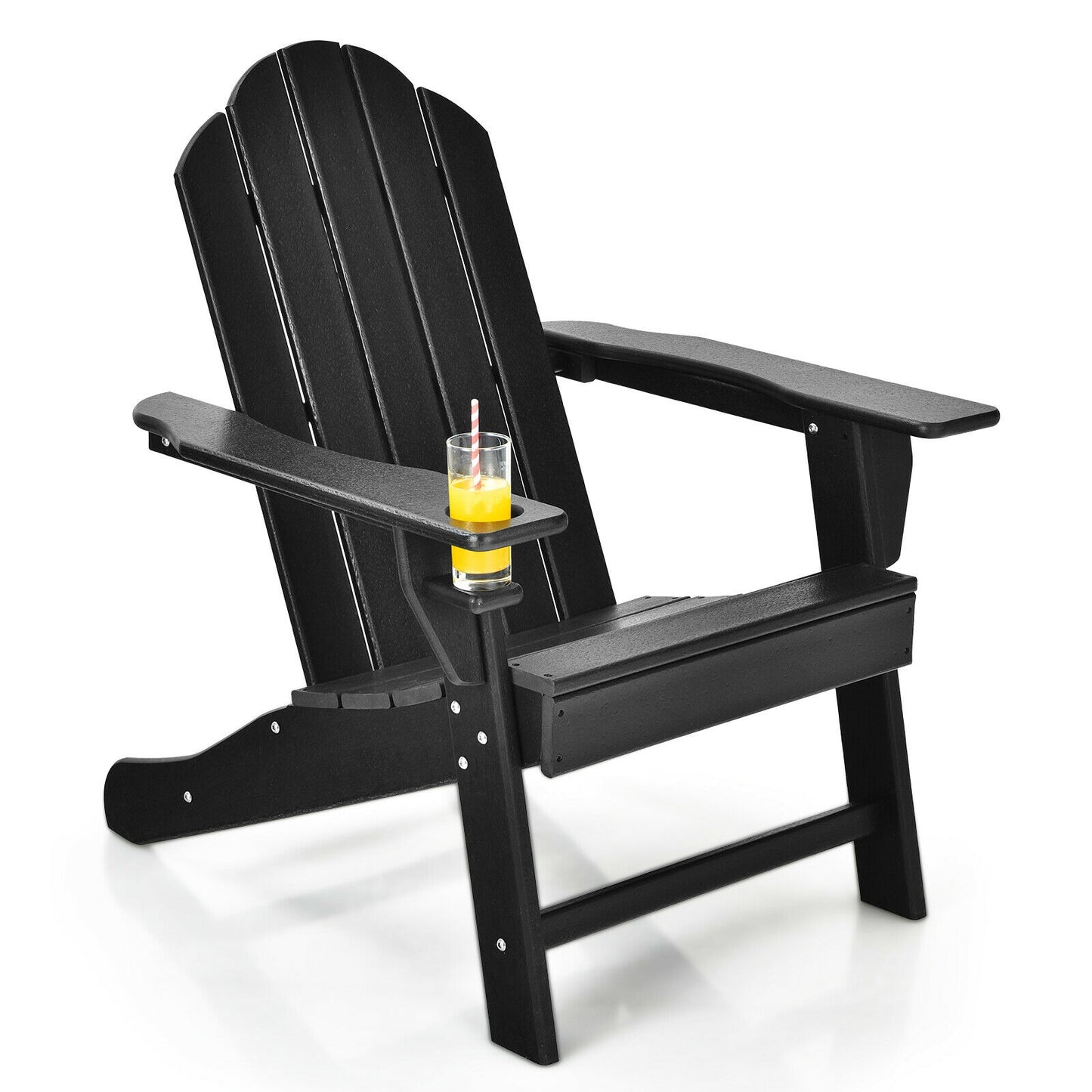 Outdoor Adirondack Chair with Built-in Cup Holder for Backyard Porch, Black Adirondack Chairs Black at Gallery Canada