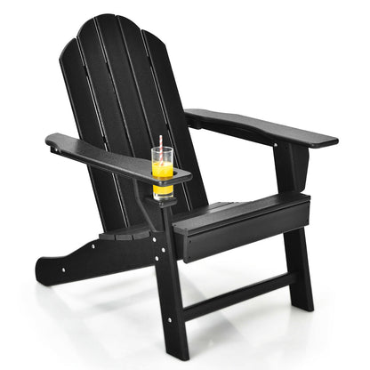 Outdoor Adirondack Chair with Built-in Cup Holder for Backyard Porch, Black Adirondack Chairs at Gallery Canada