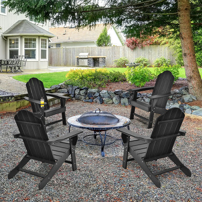 Outdoor Adirondack Chair with Built-in Cup Holder for Backyard Porch, Black Adirondack Chairs at Gallery Canada