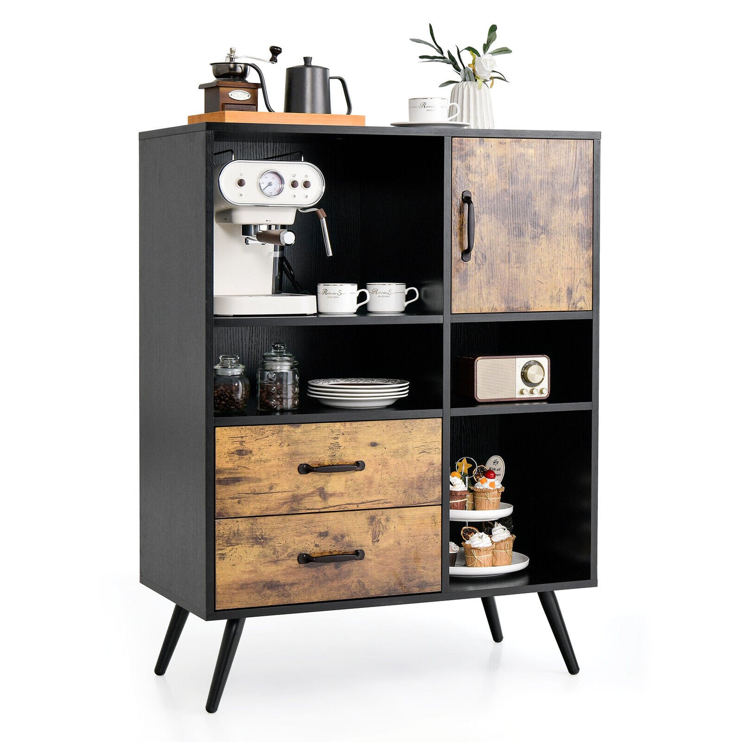 Industrial Buffet Sideboard Kitchen Cupboard with Cubbies Drawers, Rustic Brown Sideboards Cabinets & Buffets at Gallery Canada