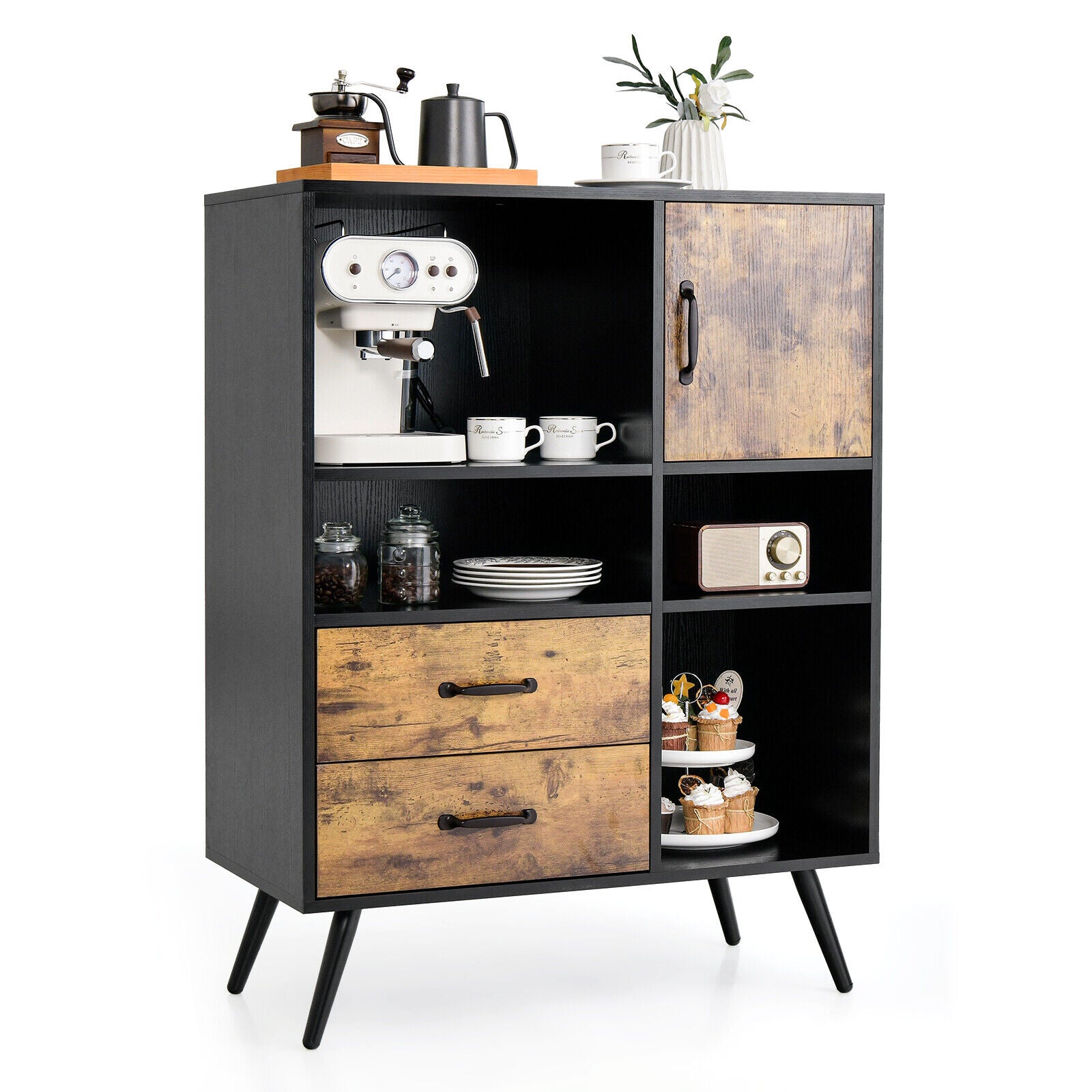 Industrial Buffet Sideboard Kitchen Cupboard with Cubbies Drawers, Rustic Brown Sideboards Cabinets & Buffets at Gallery Canada