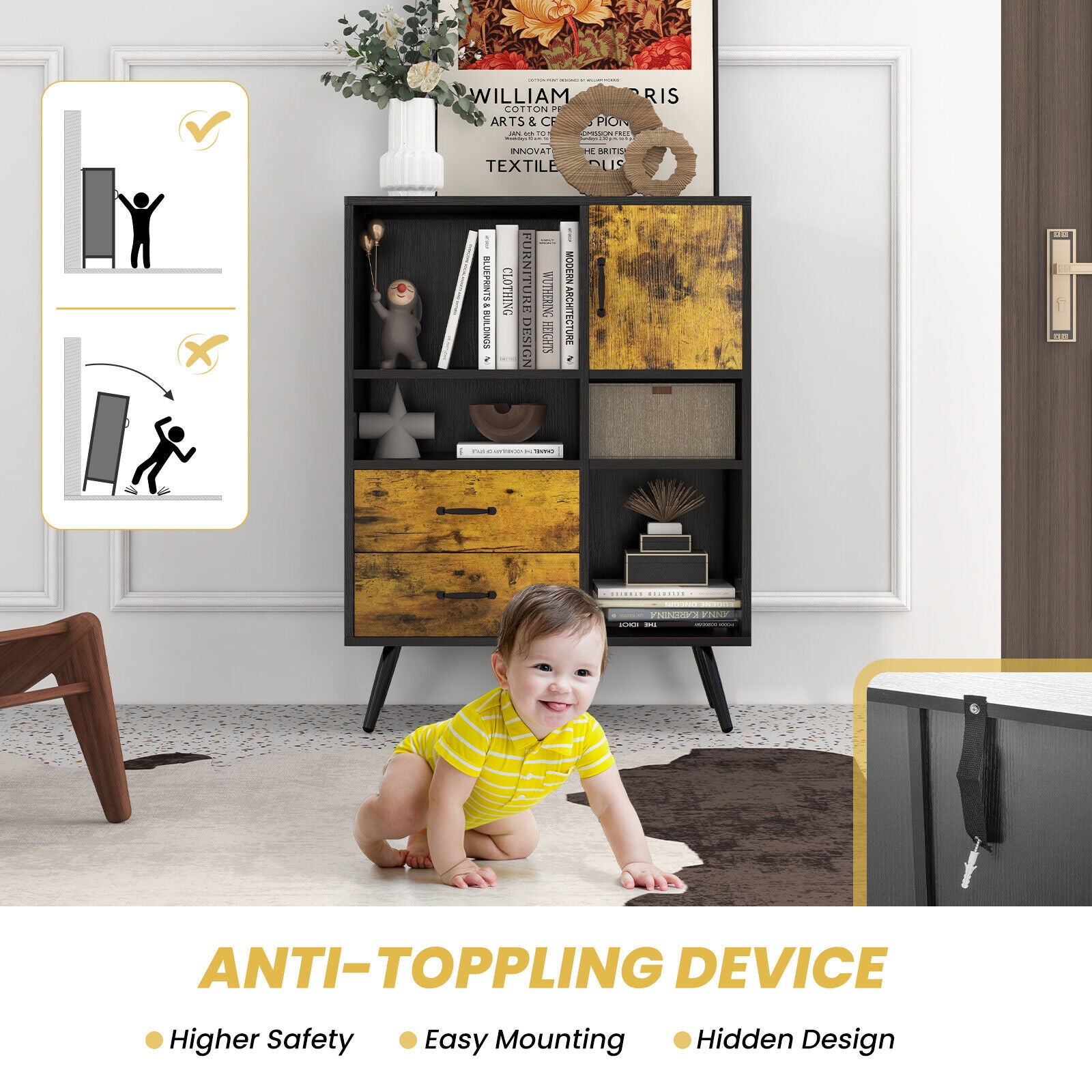 Industrial Buffet Sideboard Kitchen Cupboard with Cubbies Drawers, Rustic Brown Sideboards Cabinets & Buffets at Gallery Canada