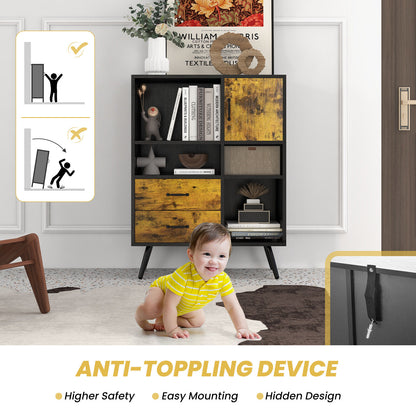 Industrial Buffet Sideboard Kitchen Cupboard with Cubbies Drawers, Rustic Brown Sideboards Cabinets & Buffets at Gallery Canada