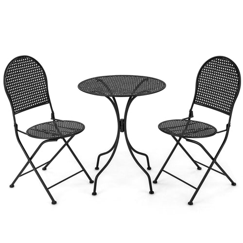 3 Pieces Patio Bistro Set Outdoor Conversation Furniture Table and Folding Chair, Black