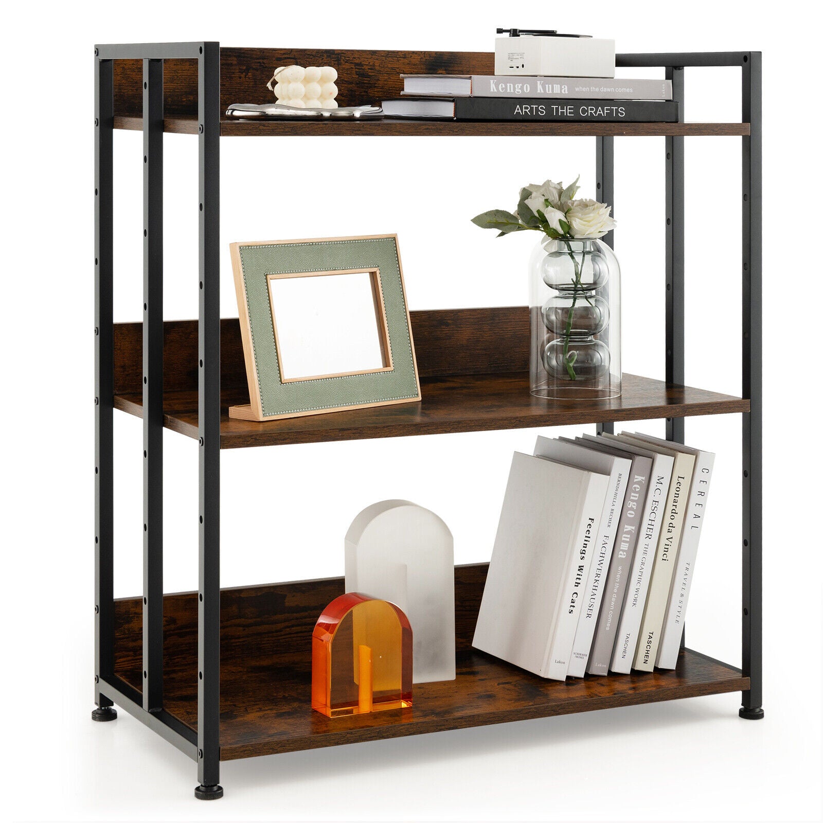 3/5-Tier Industrial Bookshelf Storage Shelf Display Rack with Adjustable Shelves-3-Tier, Brown Bookcases at Gallery Canada