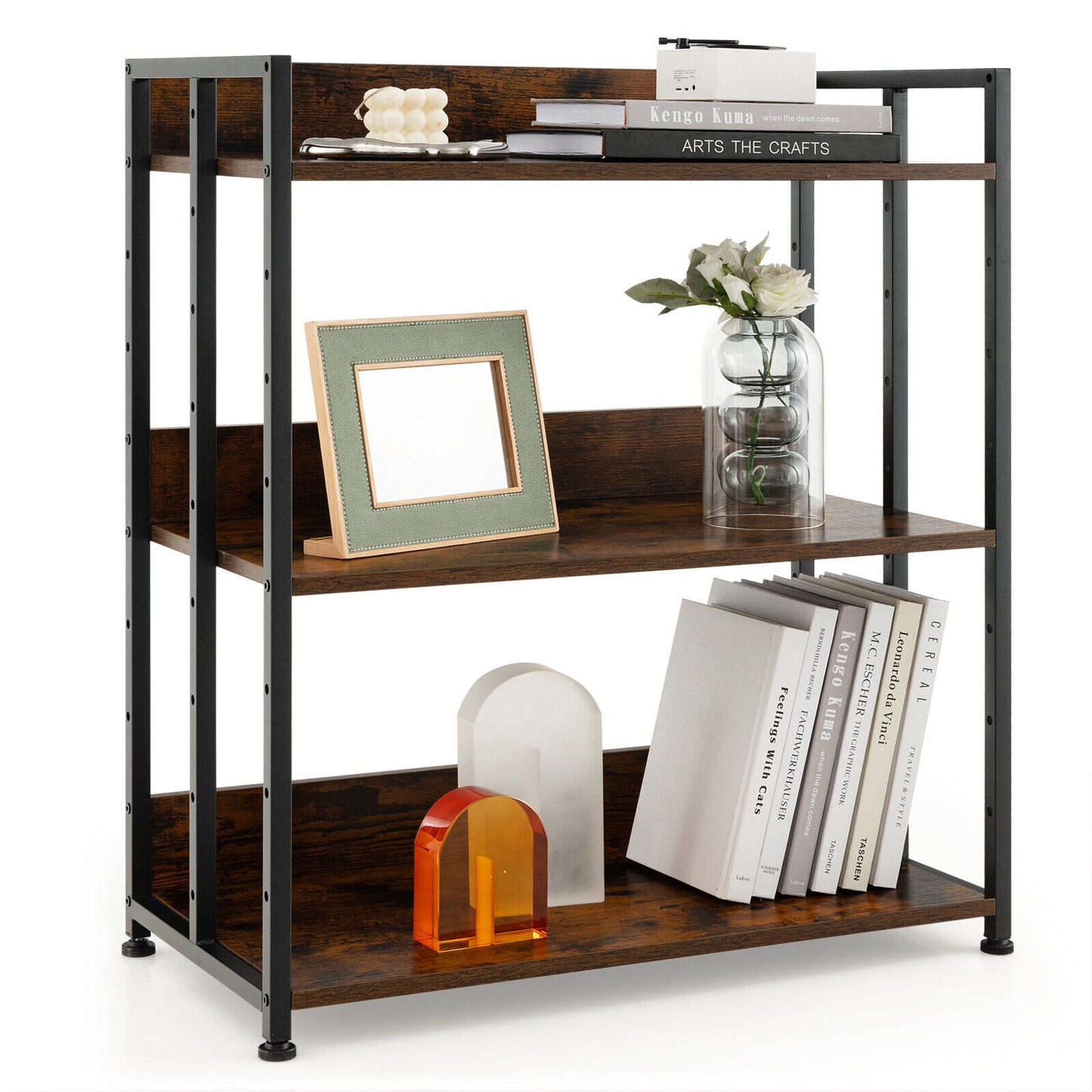 3/5-Tier Industrial Bookshelf Storage Shelf Display Rack with Adjustable Shelves-3-Tier, Brown Bookcases at Gallery Canada