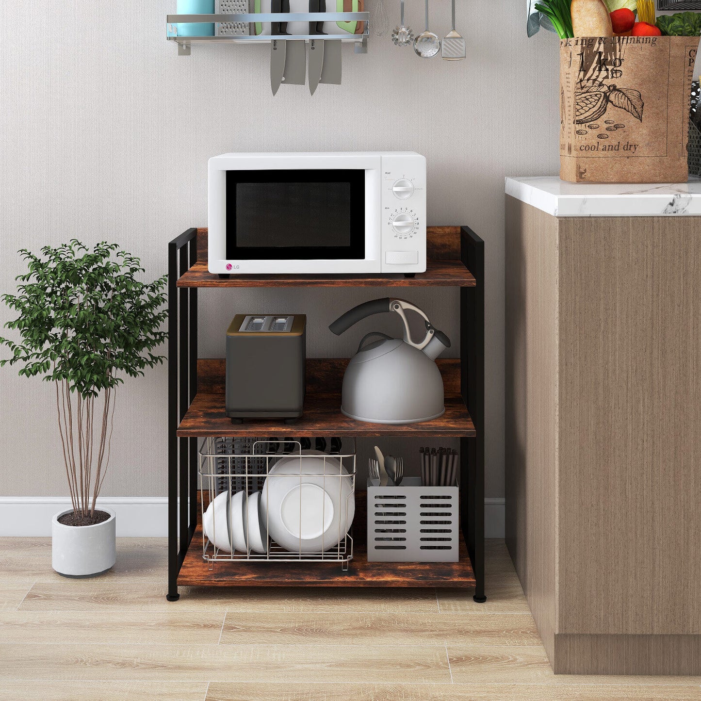 3/5-Tier Industrial Bookshelf Storage Shelf Display Rack with Adjustable Shelves-3-Tier, Brown Bookcases at Gallery Canada