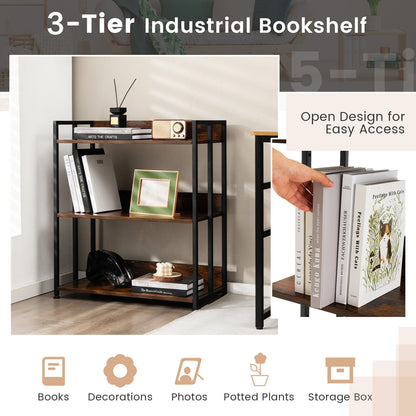 3/5-Tier Industrial Bookshelf Storage Shelf Display Rack with Adjustable Shelves-3-Tier, Brown Bookcases at Gallery Canada