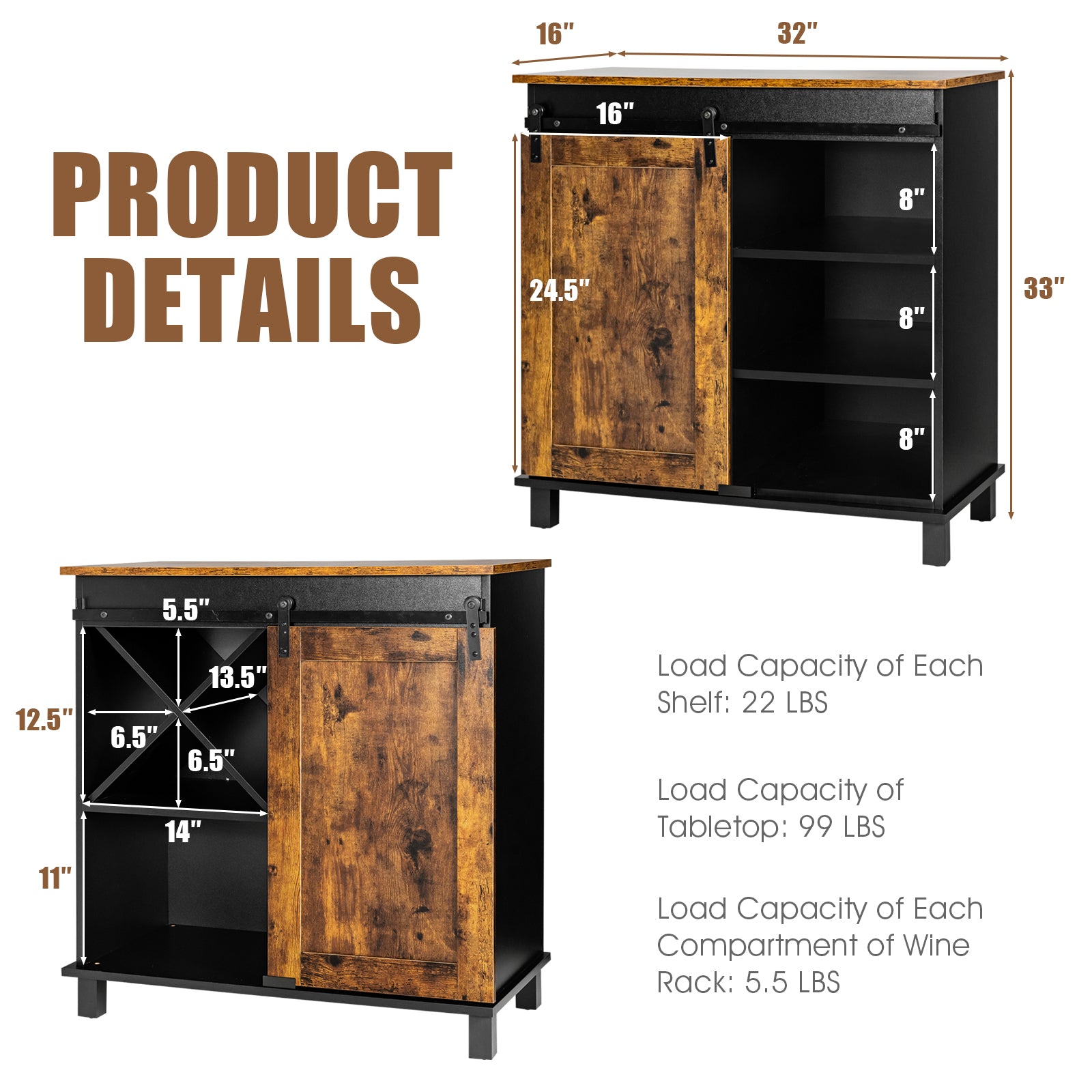 Industrial Storage Cabinet with Sliding Barn Door, Rustic Brown Sideboards Cabinets & Buffets at Gallery Canada