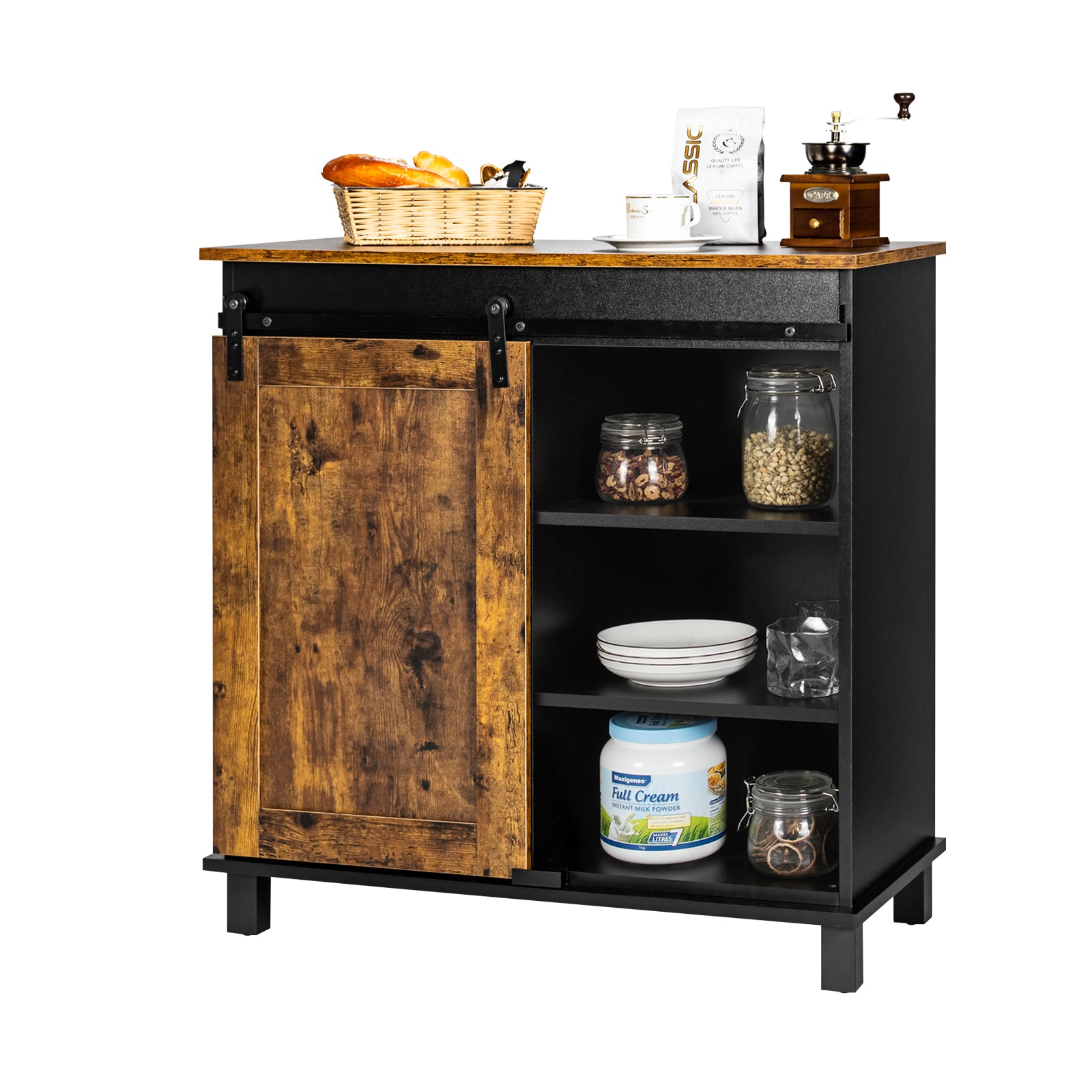 Industrial Storage Cabinet with Sliding Barn Door, Rustic Brown Sideboards Cabinets & Buffets at Gallery Canada
