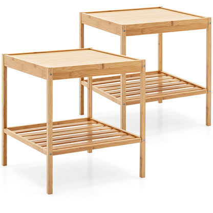 2 Tier Bamboo Nightstand, Natural, 2 Pieces Nightstands at Gallery Canada