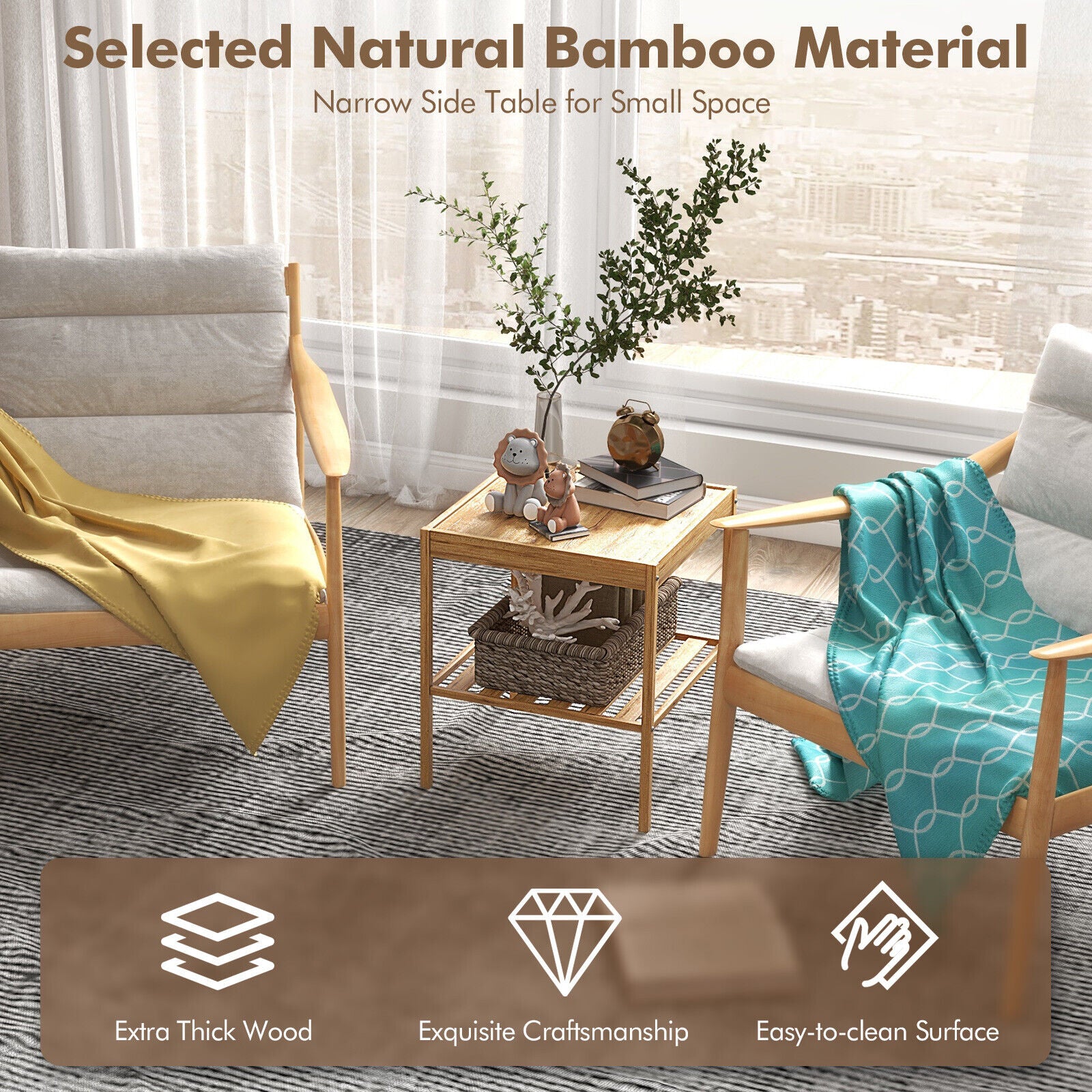 2 Tier Bamboo Nightstand, Natural, 2 Pieces Nightstands at Gallery Canada
