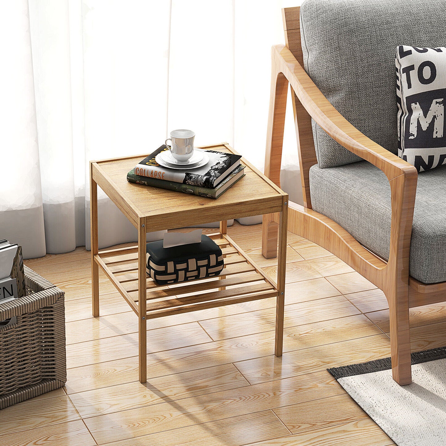 2 Tier Bamboo Nightstand, Natural, 2 Pieces Nightstands at Gallery Canada