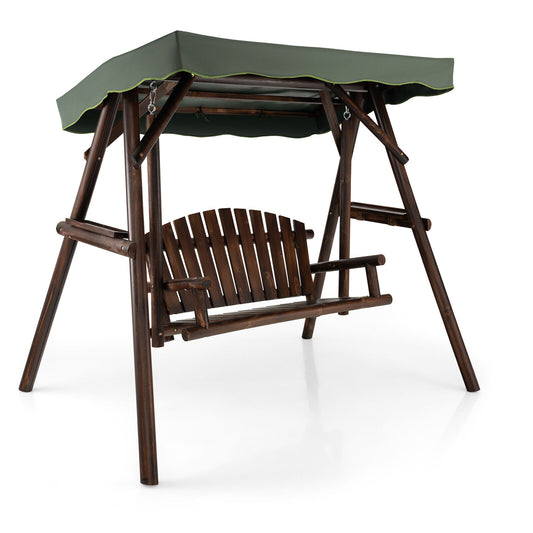 2-Person Outdoor Wooden Porch Swing, Adjustable Canopy, Natural Porch Swings Natural at Gallery Canada