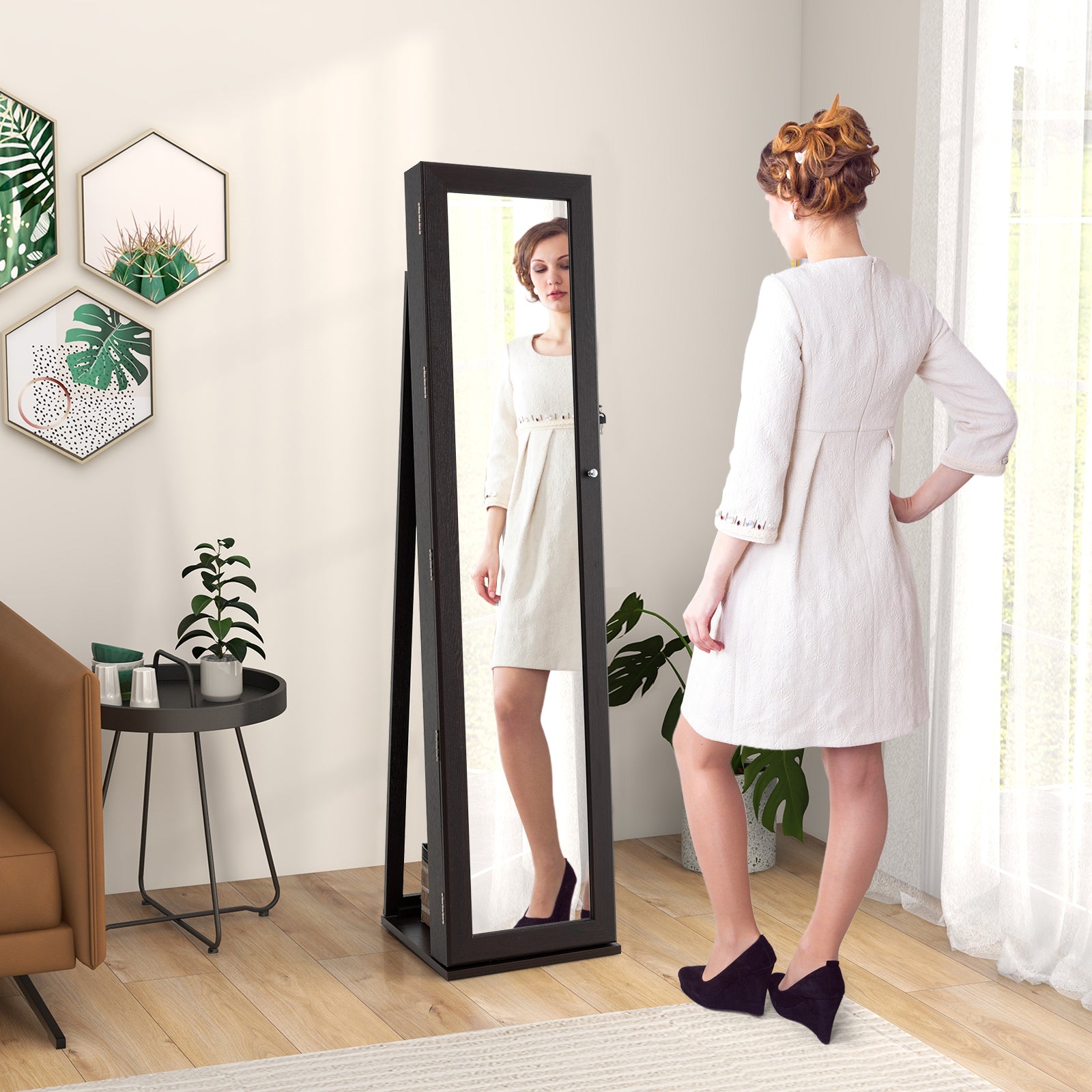 Lockable Jewelry Storage Organizer, Full-Length Mirror, Coffee Jewelry Armoires at Gallery Canada