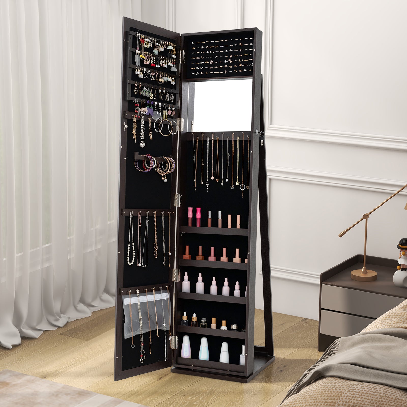 Lockable Jewelry Storage Organizer, Full-Length Mirror, Coffee Jewelry Armoires at Gallery Canada