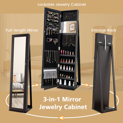 Lockable Jewelry Storage Organizer, Full-Length Mirror, Coffee Jewelry Armoires at Gallery Canada