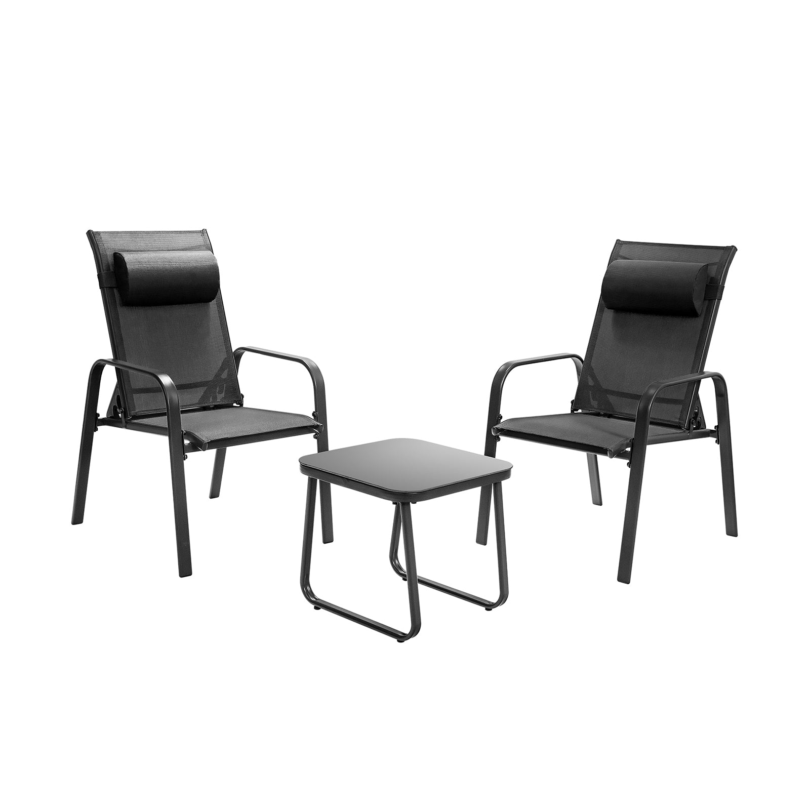3 Pieces Patio Bistro Furniture Set with Adjustable Backrest, Black Patio Conversation Sets Black at Gallery Canada