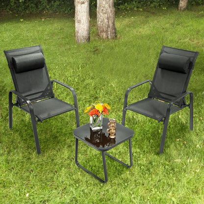 3 Pieces Patio Bistro Furniture Set with Adjustable Backrest, Black Patio Conversation Sets at Gallery Canada