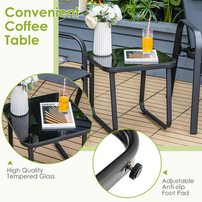 3 Pieces Patio Bistro Furniture Set with Adjustable Backrest, Black Patio Conversation Sets at Gallery Canada