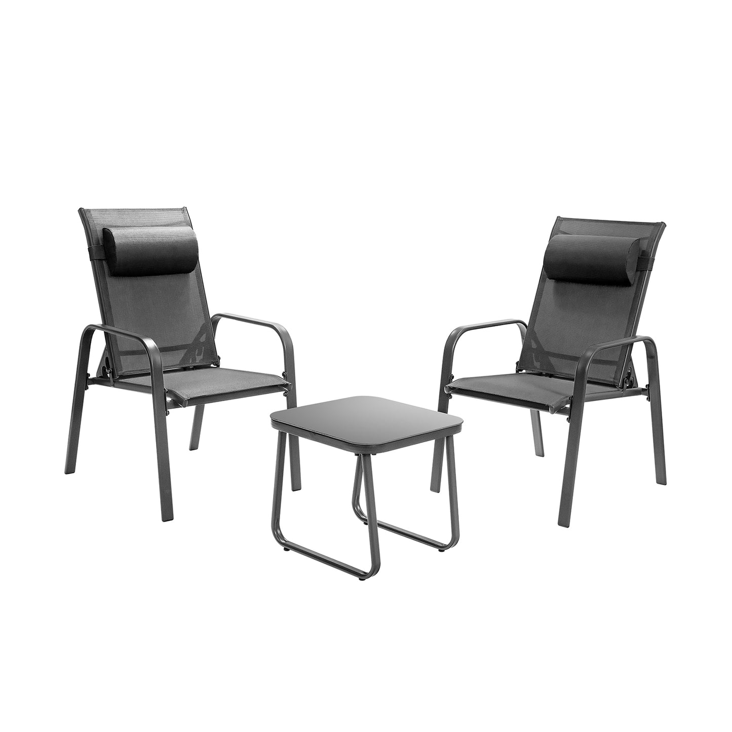 3 Pieces Patio Bistro Furniture Set with Adjustable Backrest, Gray Patio Conversation Sets Gray at Gallery Canada
