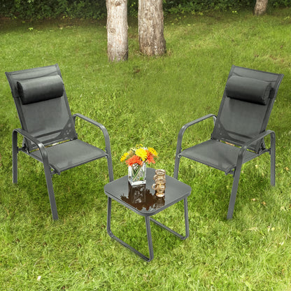 3 Pieces Patio Bistro Furniture Set with Adjustable Backrest, Gray Patio Conversation Sets at Gallery Canada