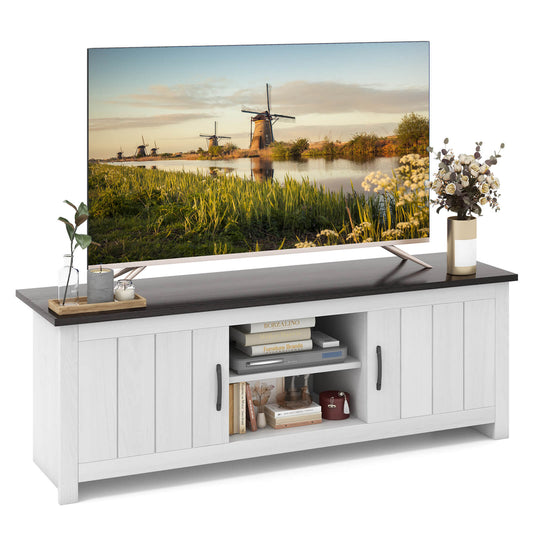 TV Stand With 2 Cabinets, Open Shelves, 65 Inches, Dark Brown Entertainment Centers & TV Stands Dark Brown at Gallery Canada