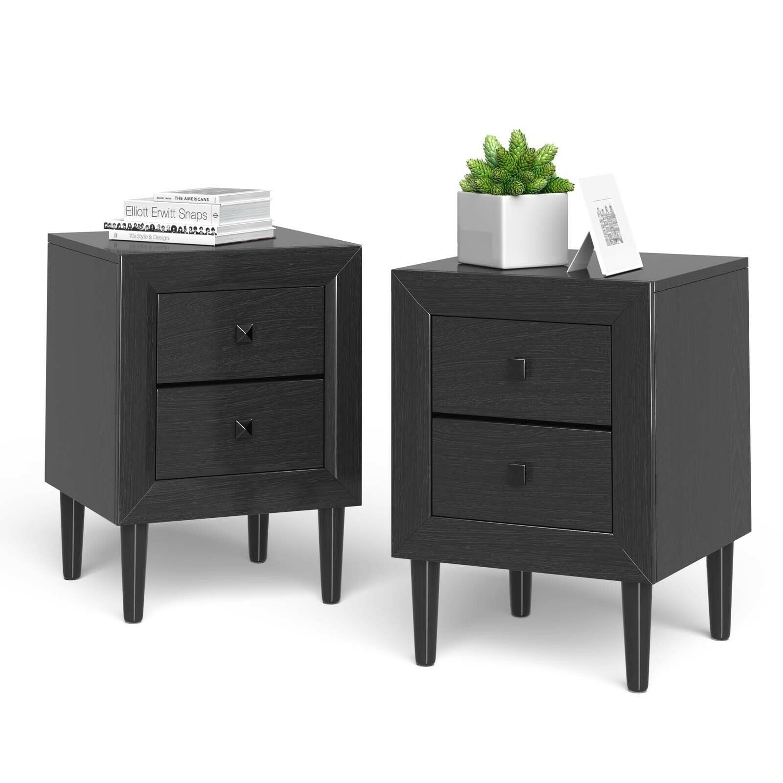 2 Pieces Multipurpose Retro Nightstand with 2 Drawers, Black Nightstands at Gallery Canada