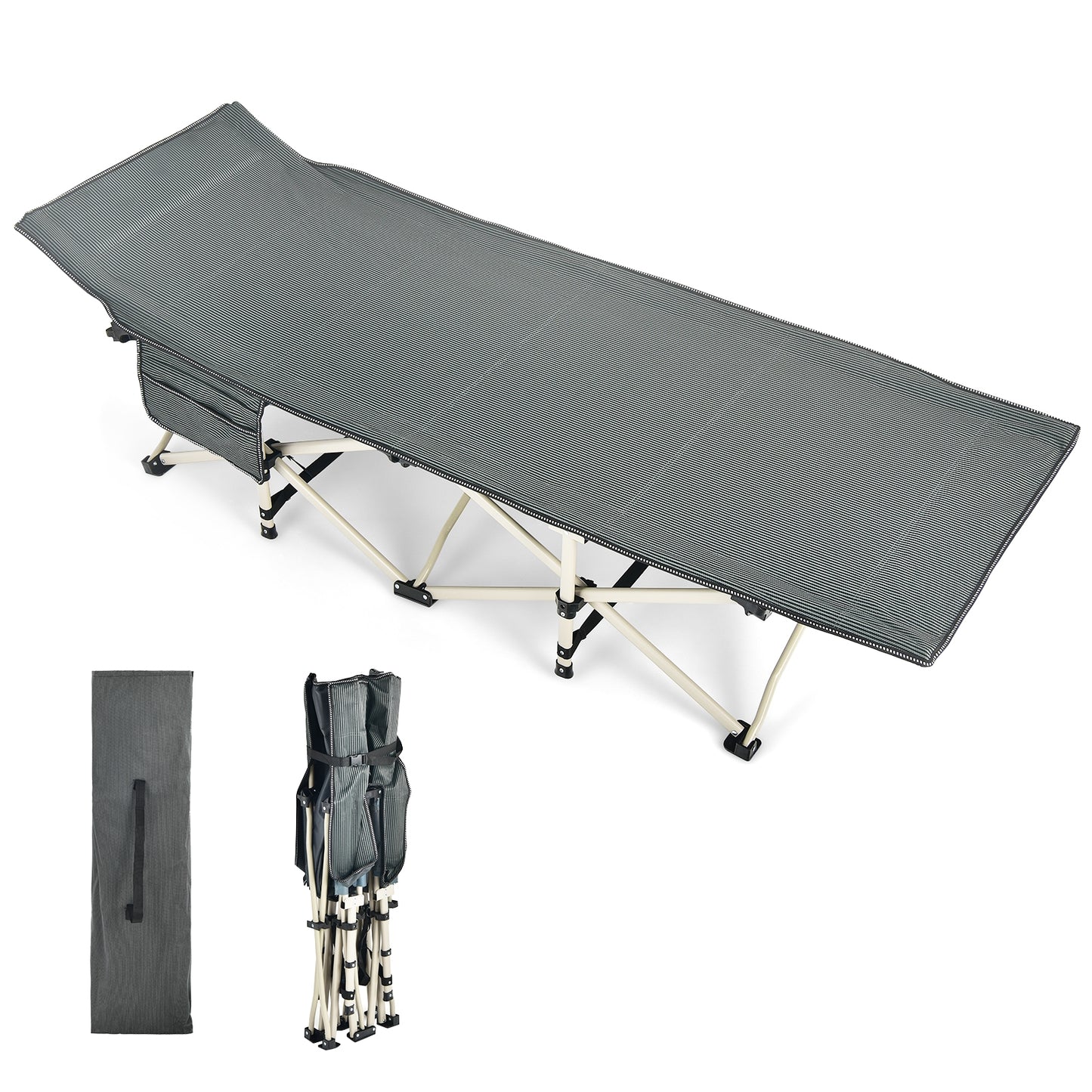 Wide Foldable Camping Cot with Carry Bag, Gray Camping Furniture at Gallery Canada