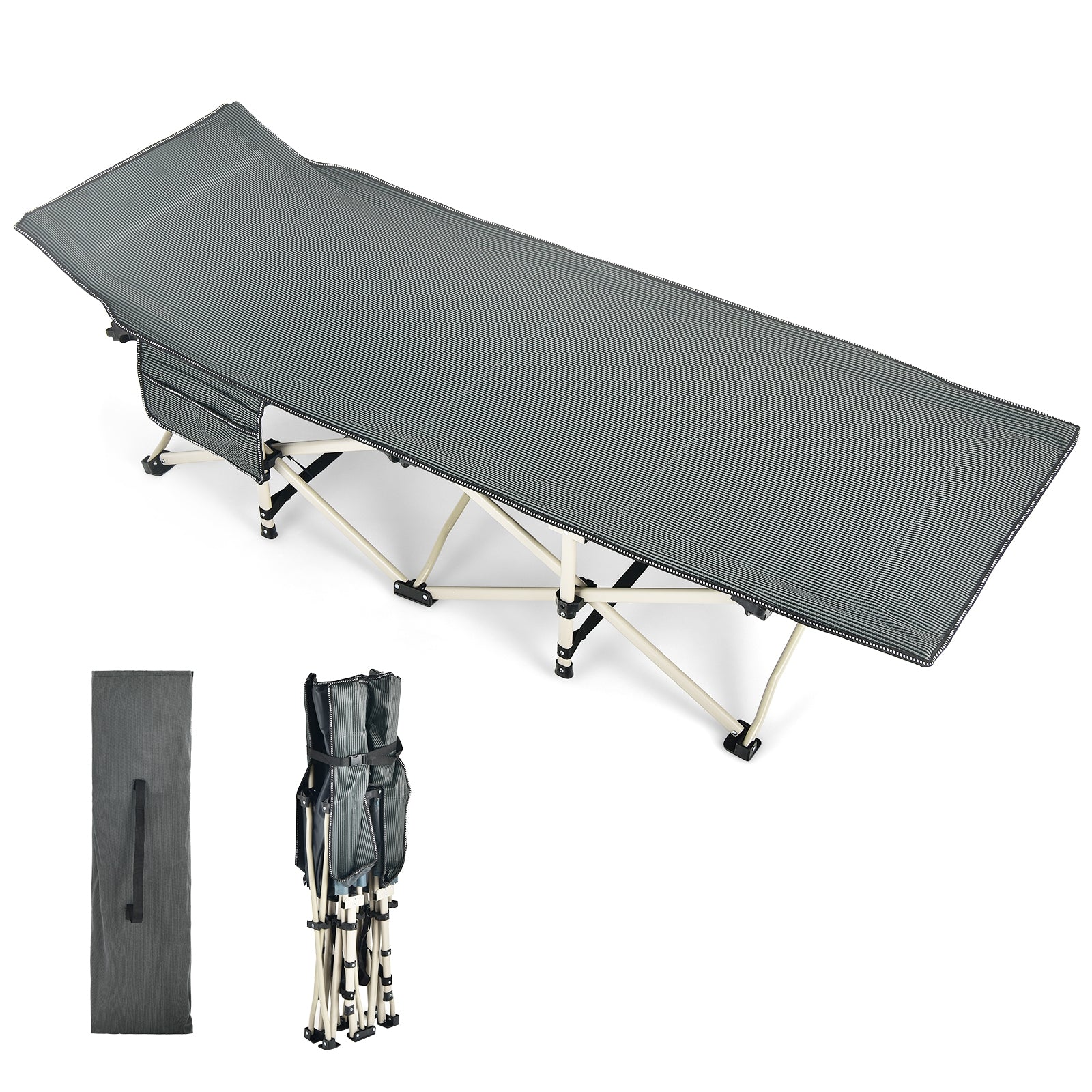 Wide Foldable Camping Cot with Carry Bag, Gray Camping Furniture at Gallery Canada