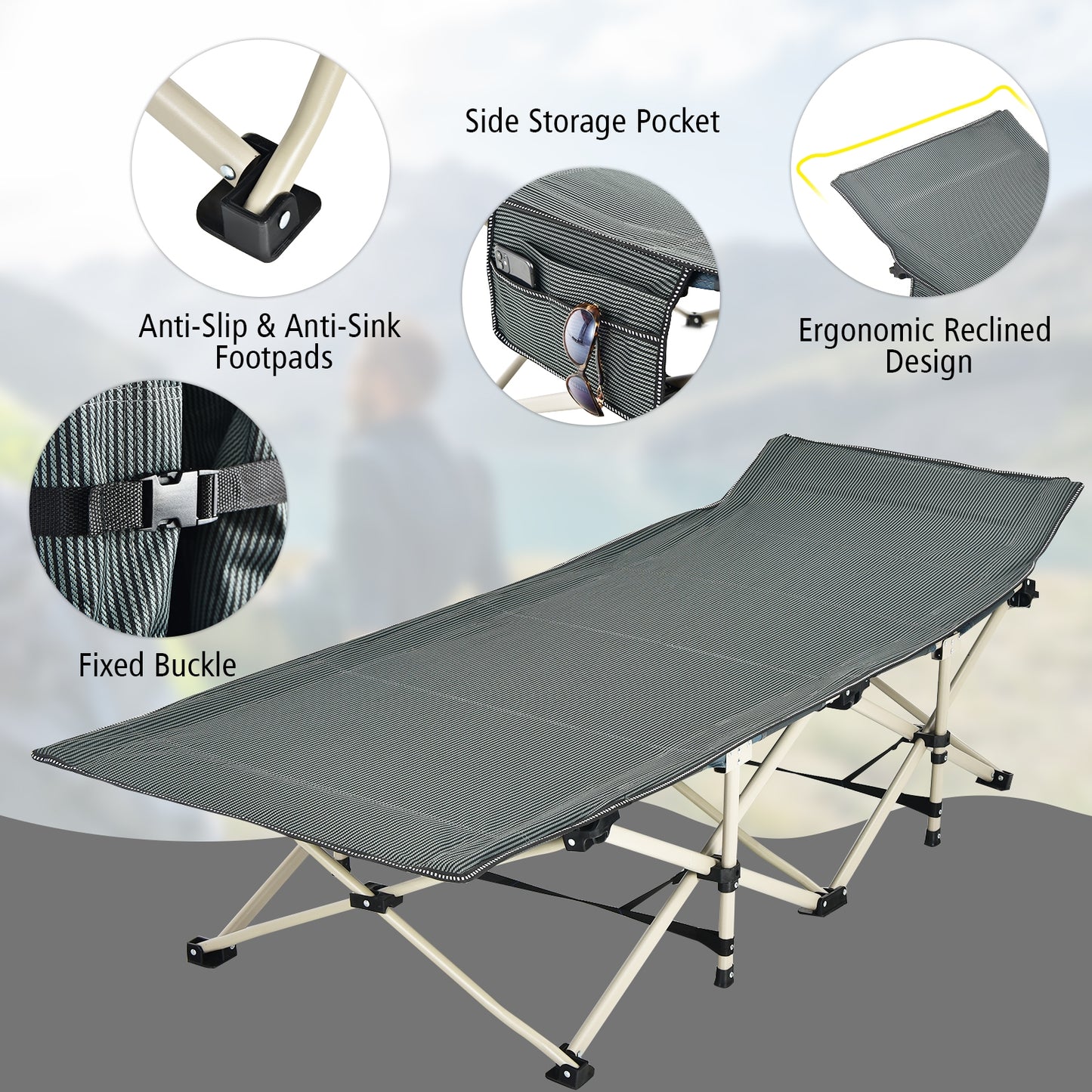 Wide Foldable Camping Cot with Carry Bag, Gray Camping Furniture at Gallery Canada