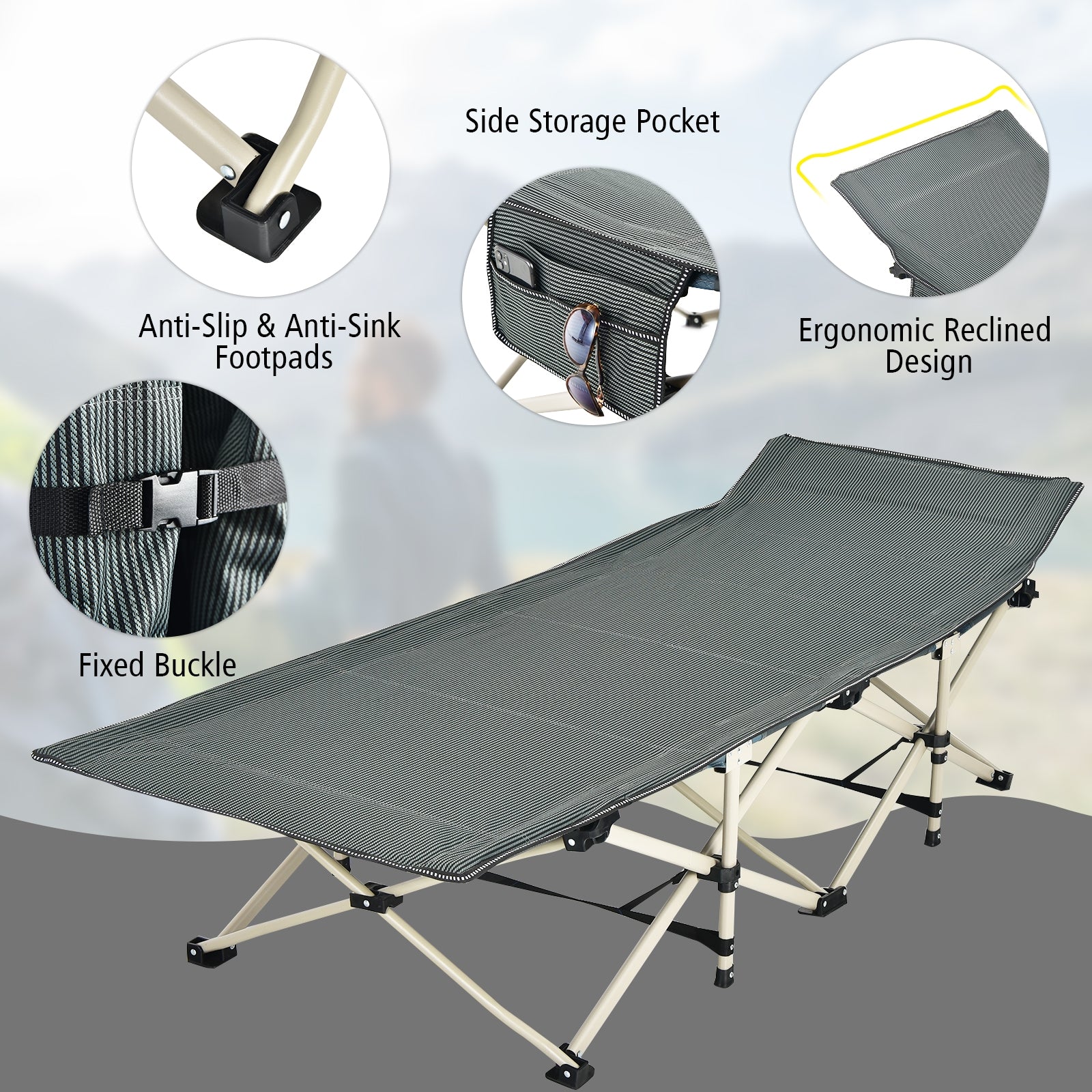 Wide Foldable Camping Cot with Carry Bag, Gray Camping Furniture at Gallery Canada