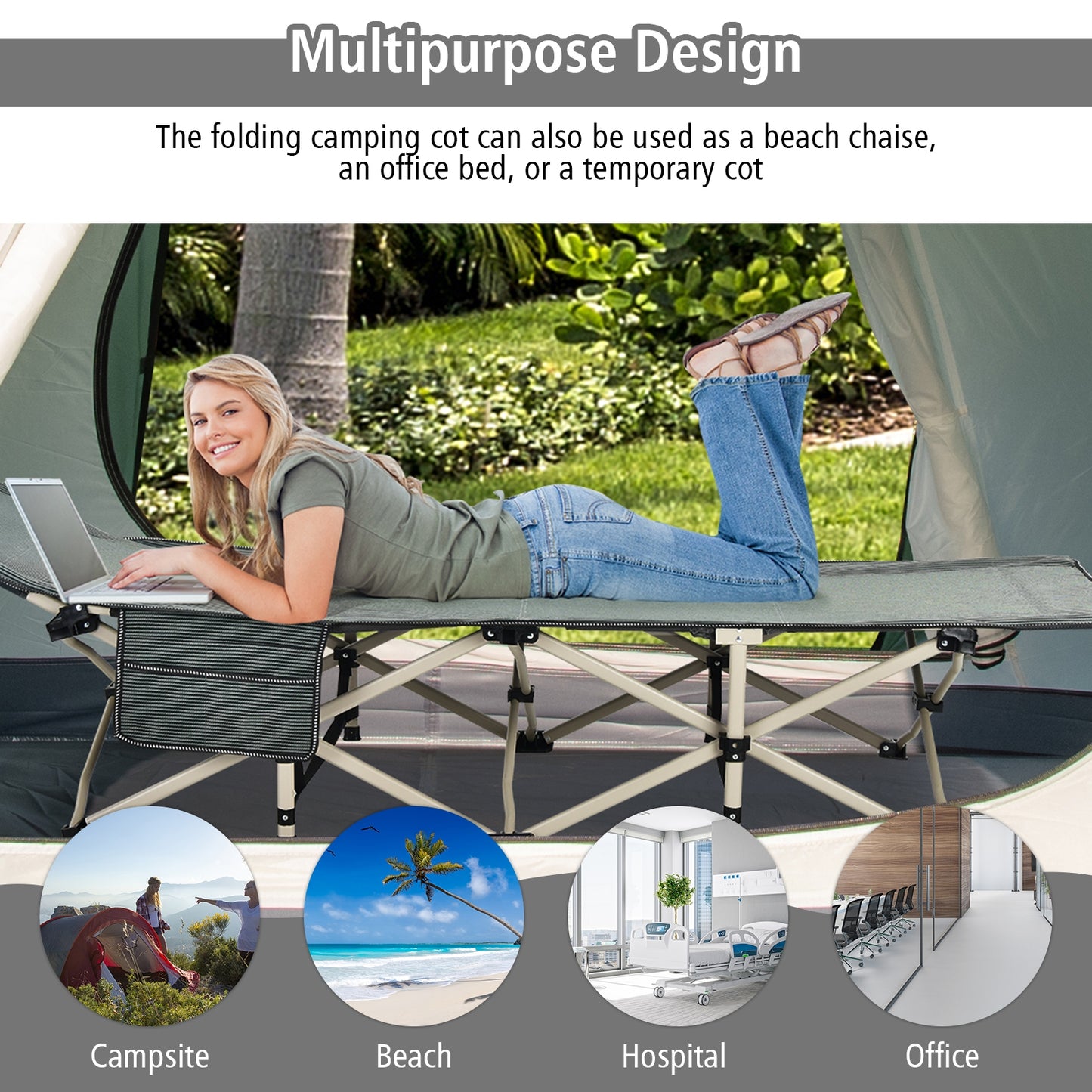 Wide Foldable Camping Cot with Carry Bag, Gray Camping Furniture at Gallery Canada