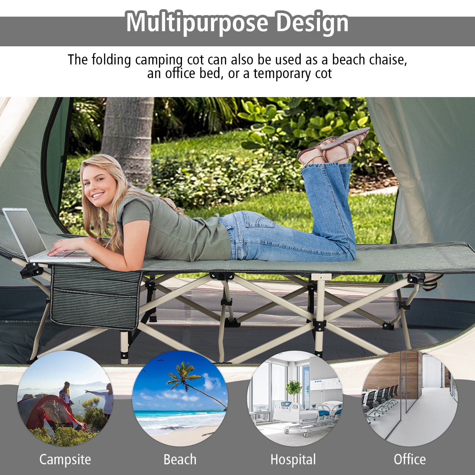 Wide Foldable Camping Cot with Carry Bag, Gray Camping Furniture at Gallery Canada