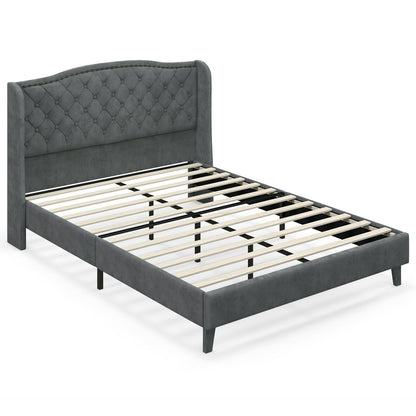 Full/Queen Size Upholstered Platform Bed Frame, Button Tufted Headboard, Gray Simple Bed Frame Gray at Gallery Canada