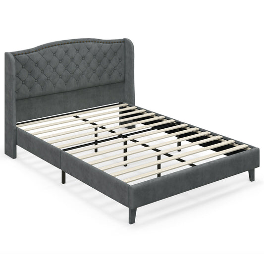 Full/Queen Size Upholstered Platform Bed Frame, Button Tufted Headboard, Gray Simple Bed Frame Gray at Gallery Canada
