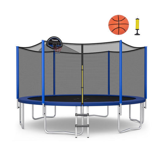 12 Ft Outdoor Recreational Trampoline With Enclosure Net, Black