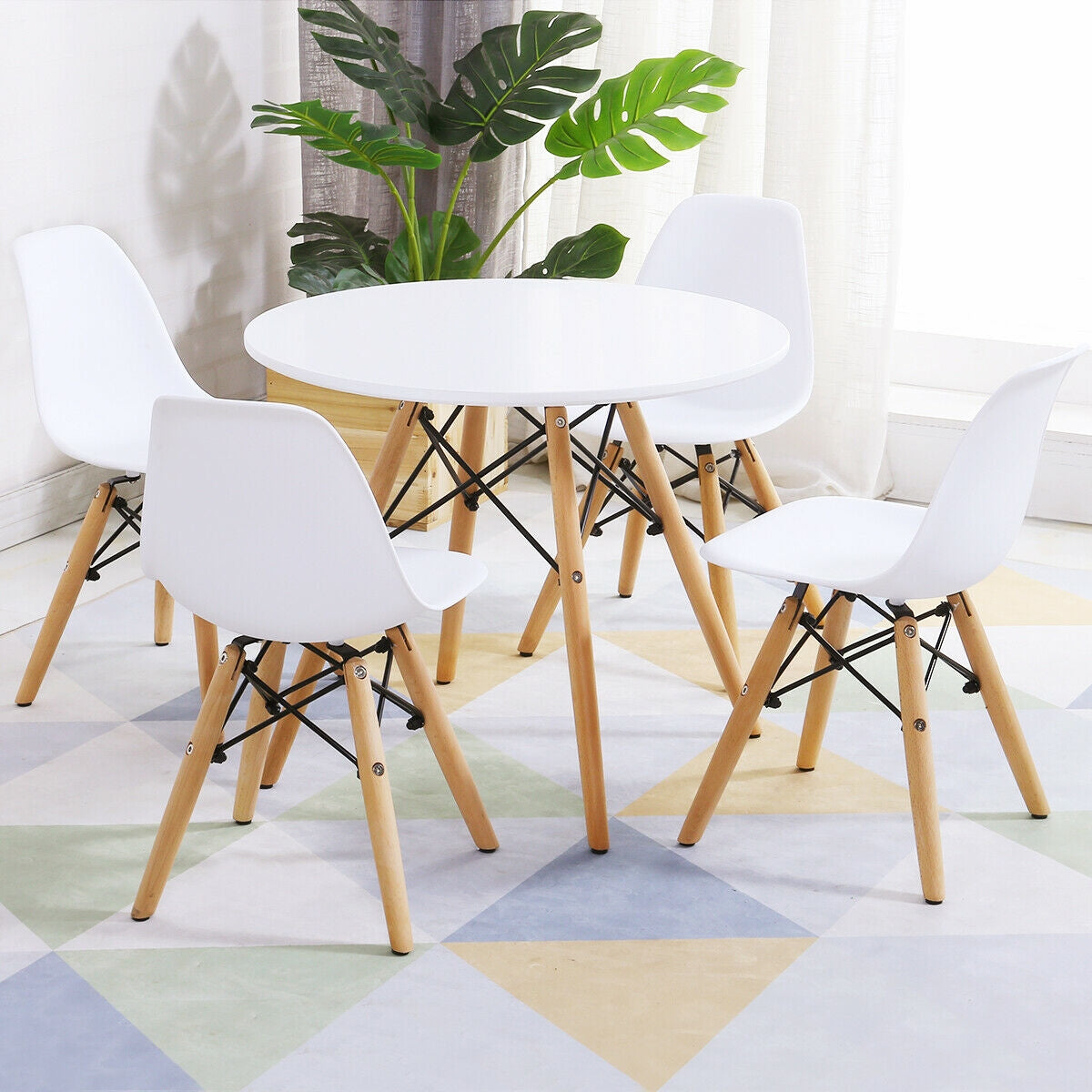 5 Pieces Kids Mid-Century Modern Table Chairs Set, White Kids Table & Chair Sets at Gallery Canada