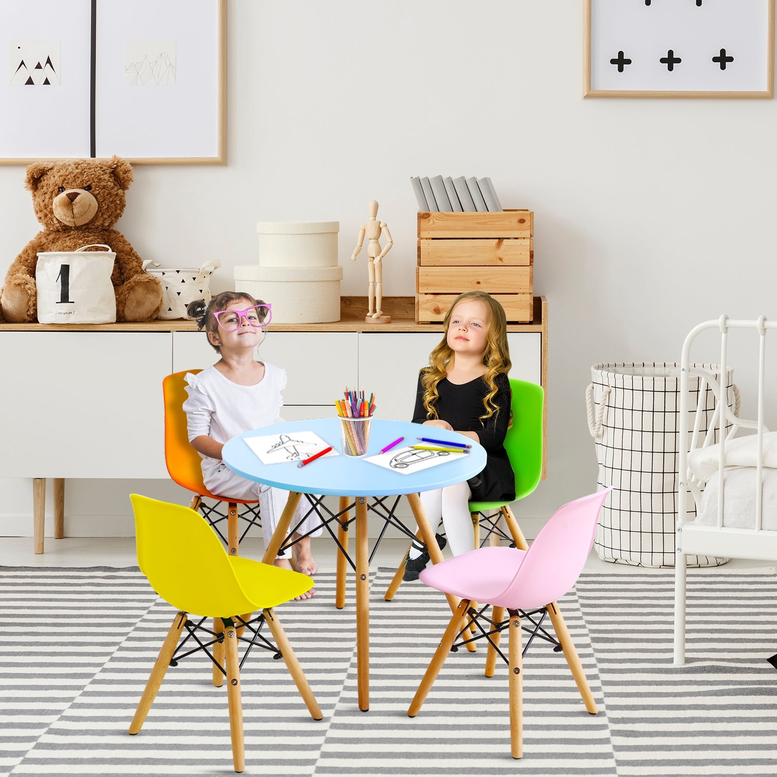 5 Pieces Kid's Colorful Set with 4 Armless Chairs, Multicolor Kids Table & Chair Sets at Gallery Canada
