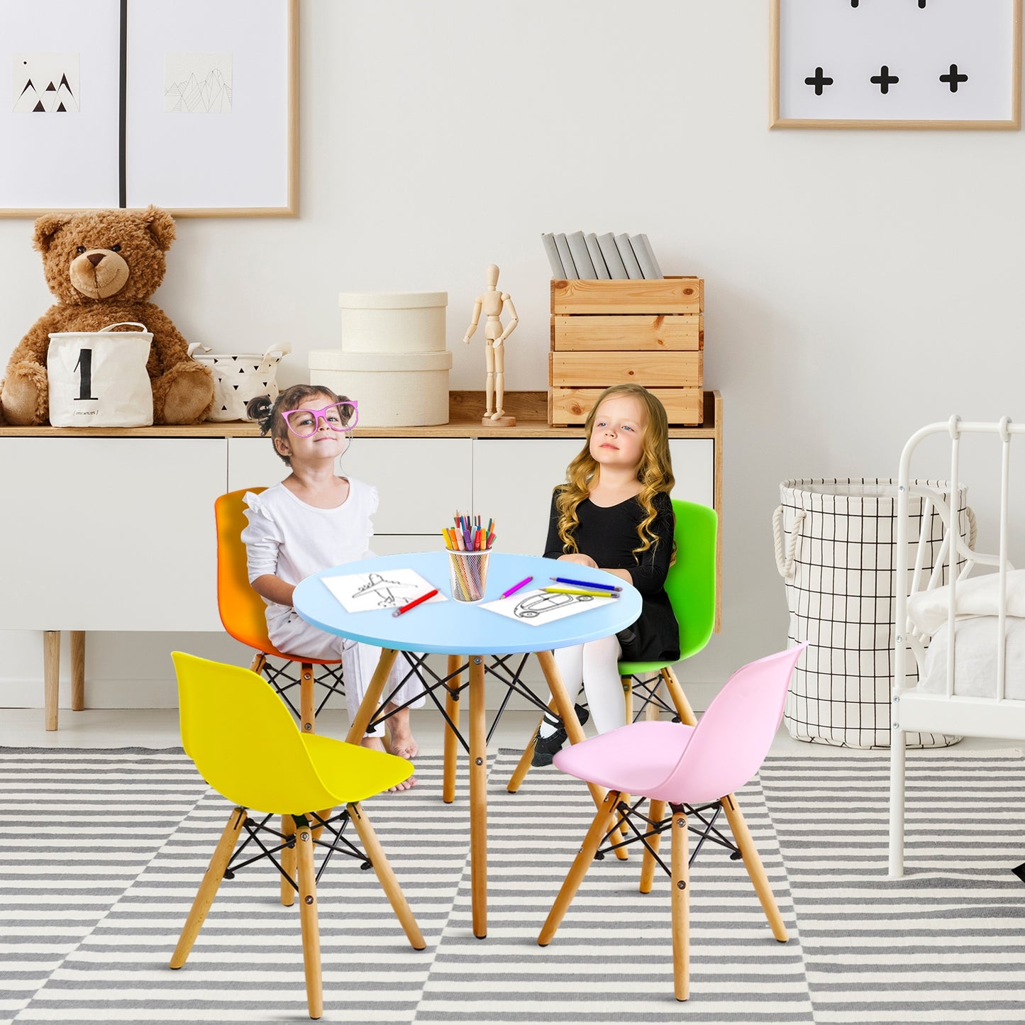 5 Pieces Kid's Colorful Set with 4 Armless Chairs, Multicolor Kids Table & Chair Sets at Gallery Canada