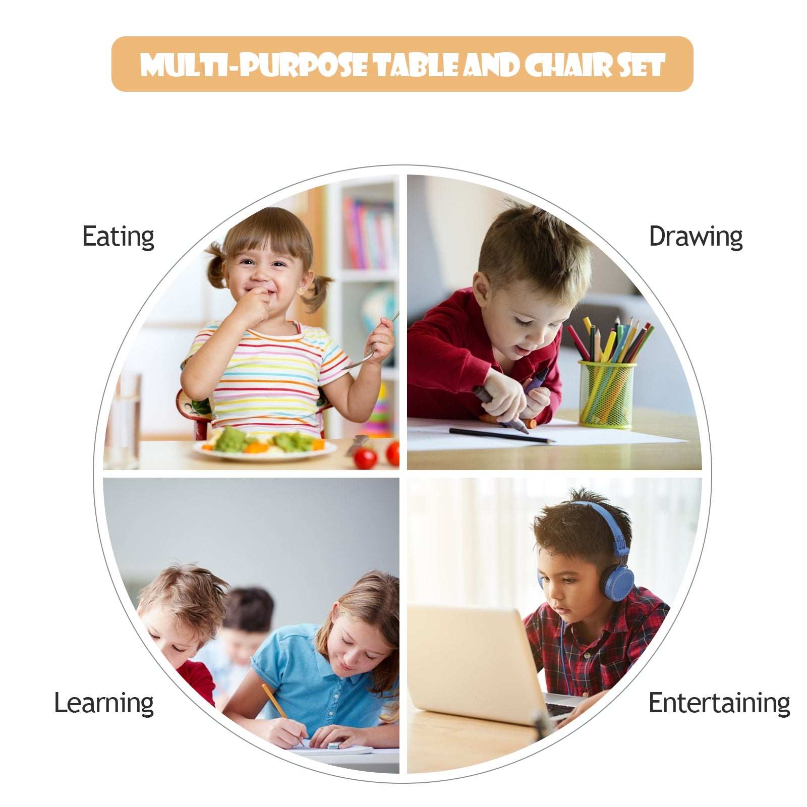 5 Pieces Kid's Colorful Set with 4 Armless Chairs, Multicolor Kids Table & Chair Sets at Gallery Canada