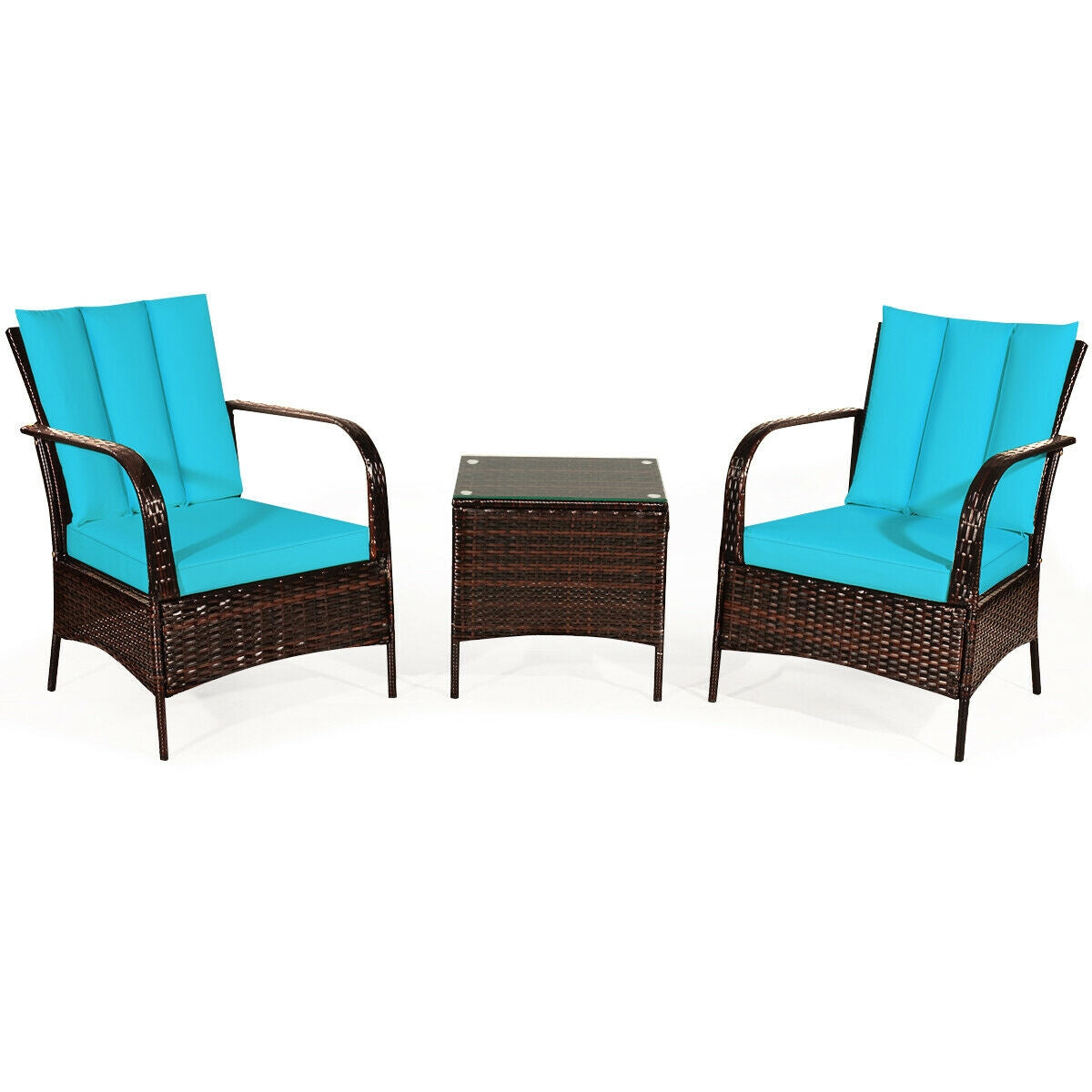 3 Pieces Patio Conversation Rattan Furniture Set with Cushions, Turquoise Patio Conversation Sets at Gallery Canada