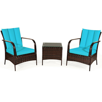 3 Pieces Patio Conversation Rattan Furniture Set with Cushions, Turquoise Patio Conversation Sets at Gallery Canada